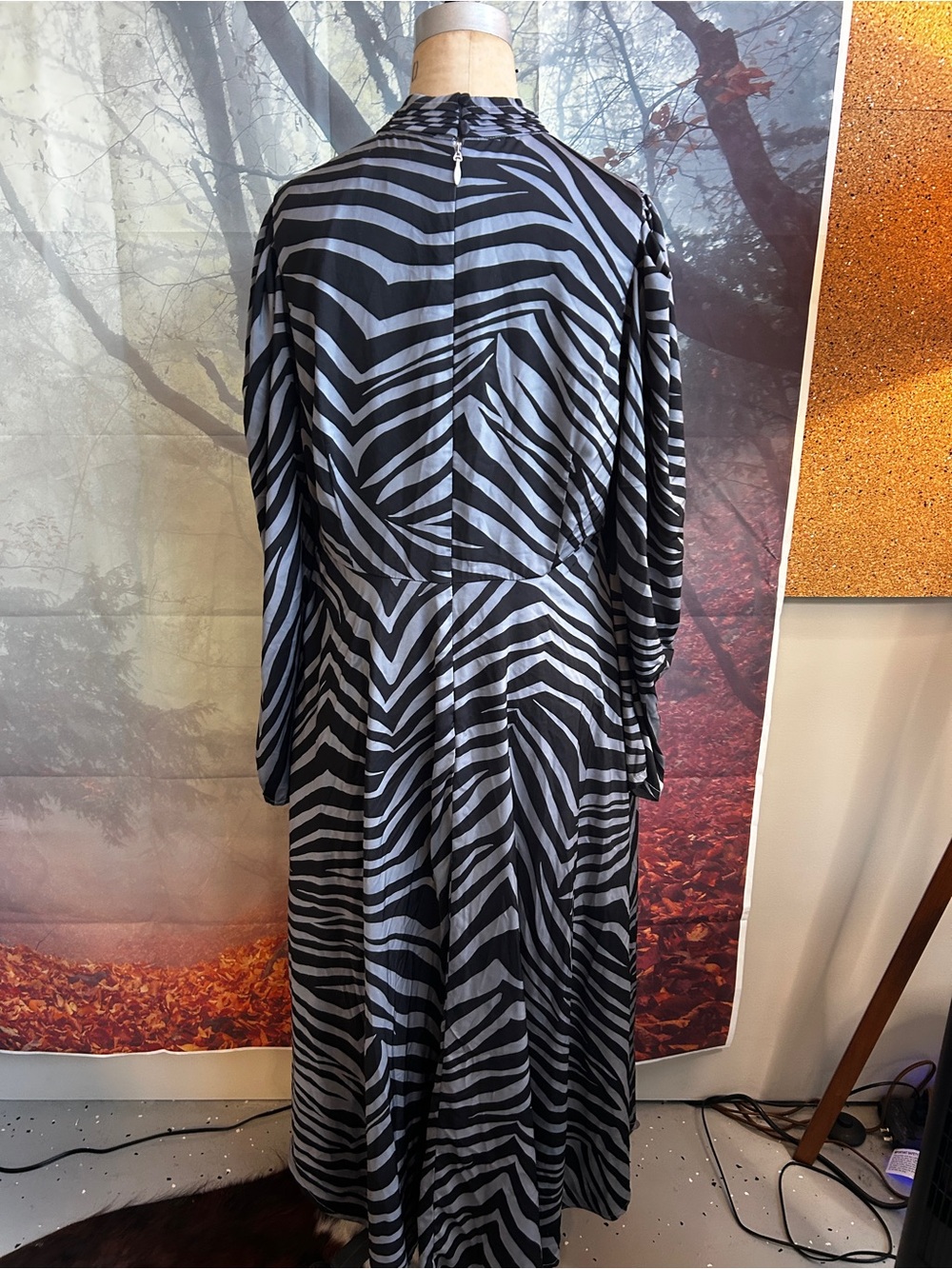 Womens Black and Gray Zebra Print Long Sleeve Maxi Dress - Picture 5 of 5